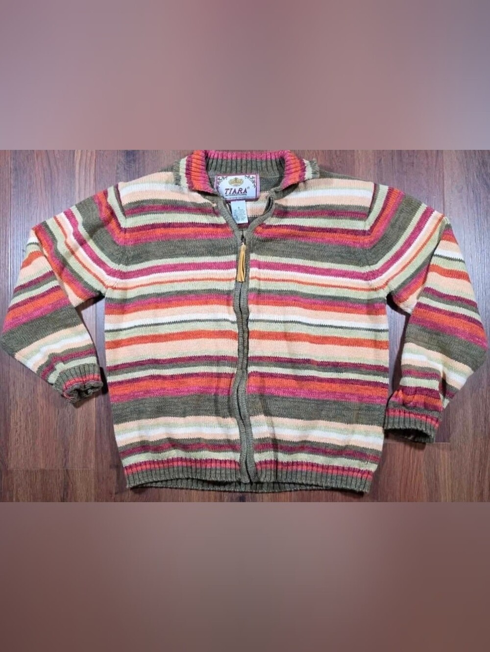Tiara International Striped Womens Sweater Zips Size Small